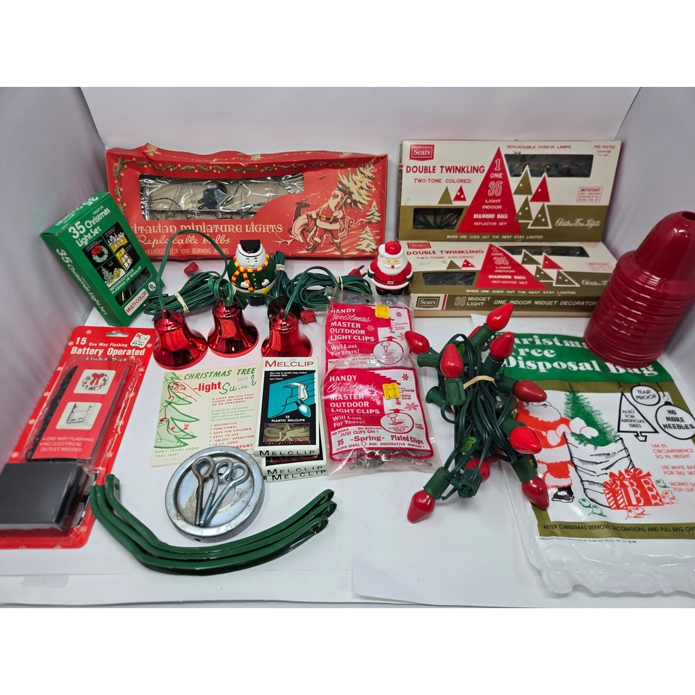 Vintage Sears Christmas Twinkling Lights Lot Miniature Icicles Tree Stand Decor